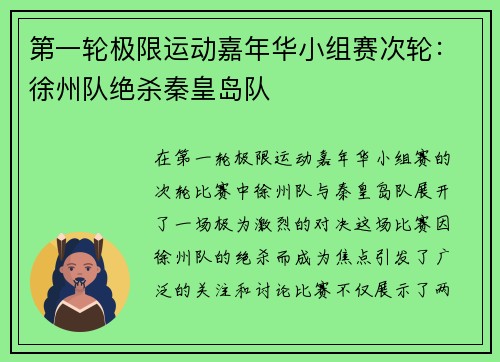 第一轮极限运动嘉年华小组赛次轮：徐州队绝杀秦皇岛队